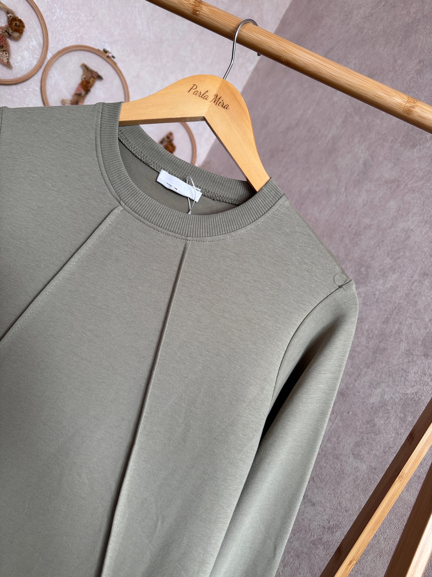 Düz tunik kısa düğme detaylı, yeşil