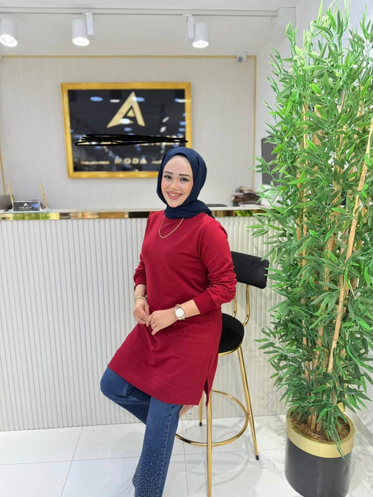 Düz tunik kısa bordo