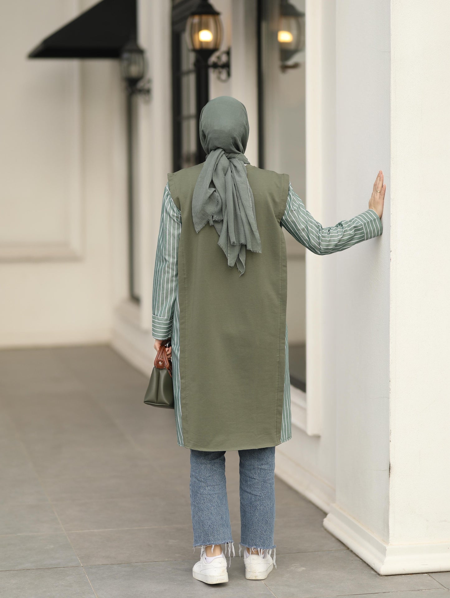 Gömlek detaylı uzun Sweat tunik, haki