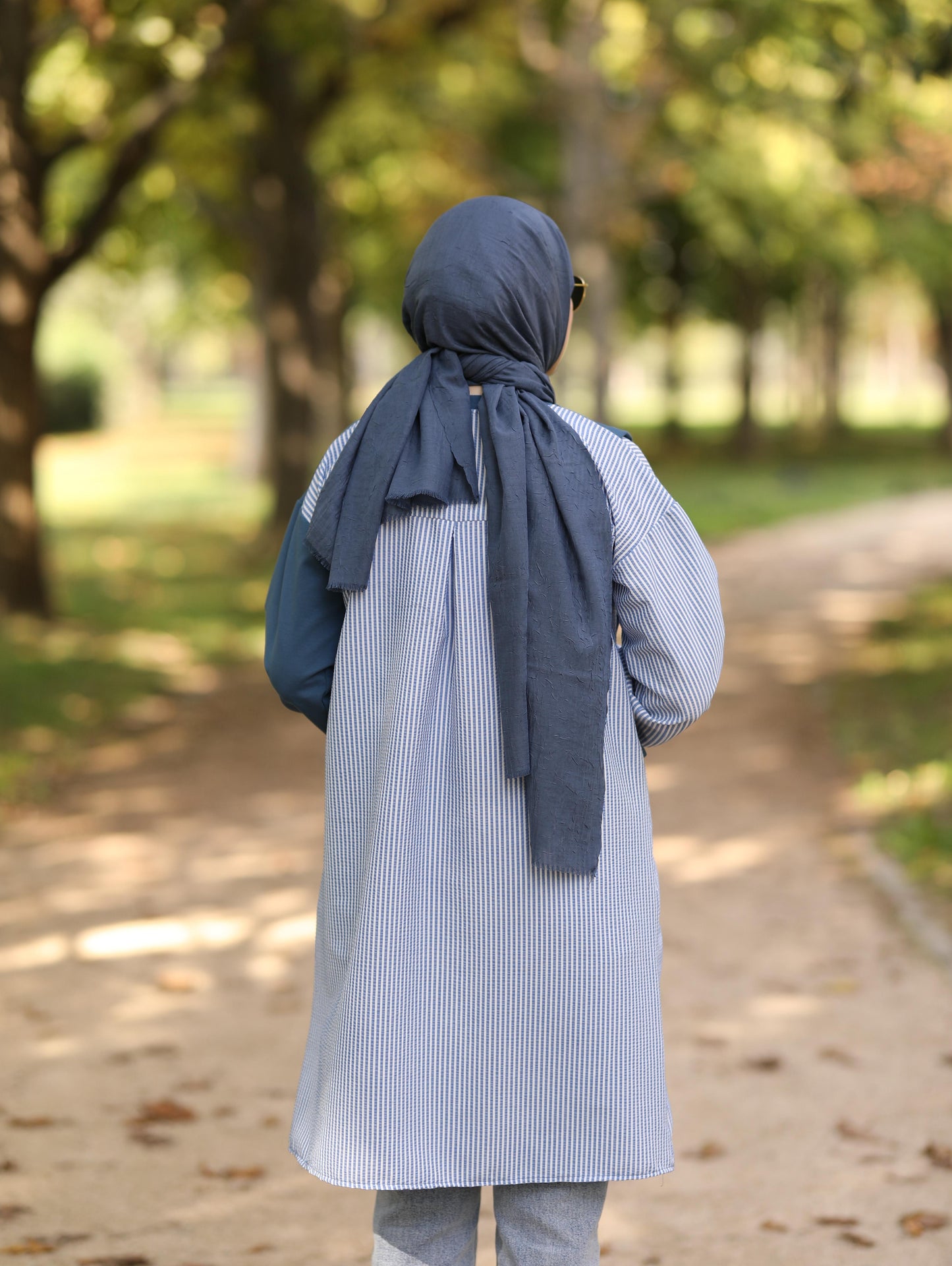 Gofre detaylı uzun sweat tunik, indigo