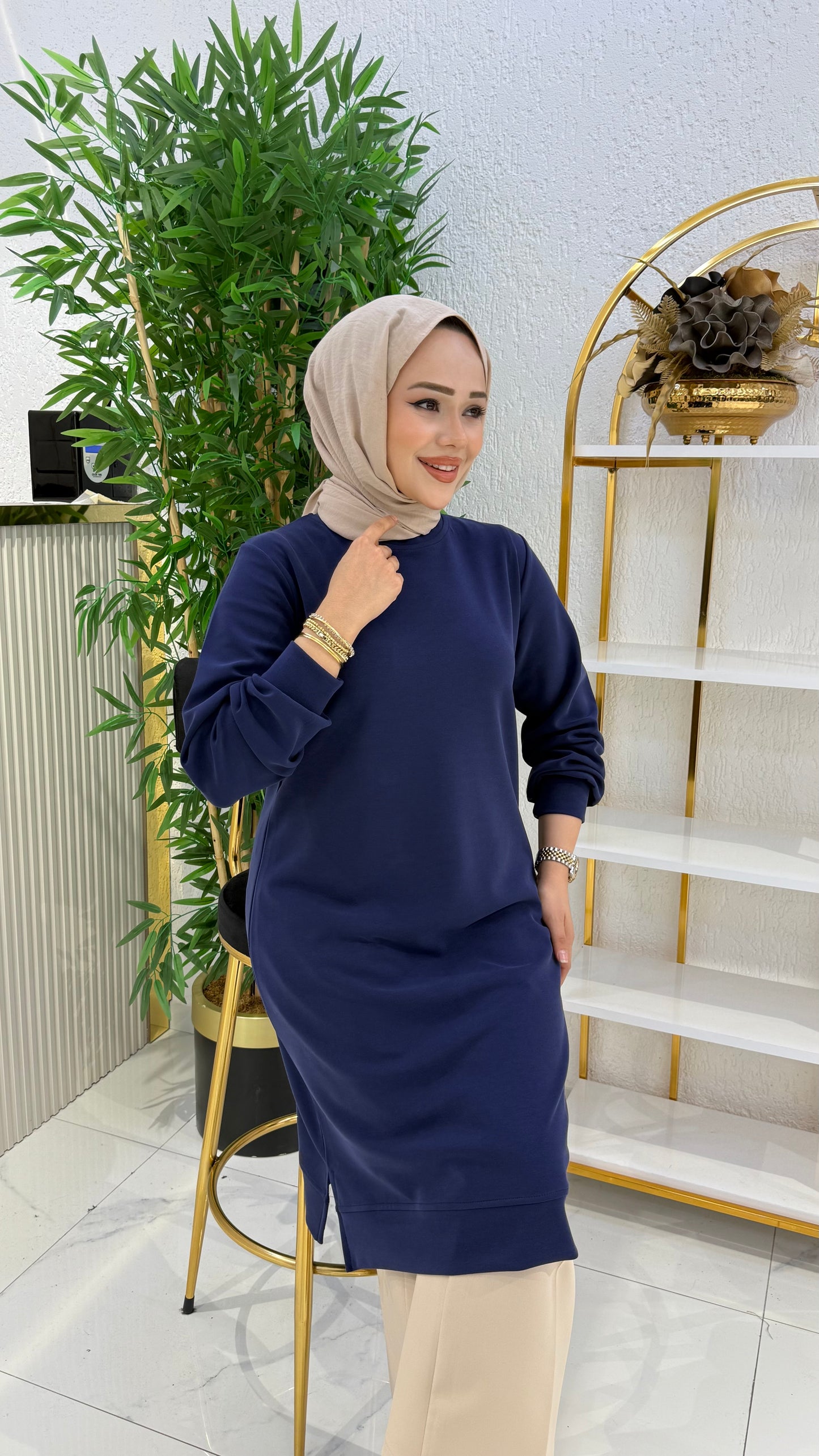 A kalite orijinal oysho kumaş Parla tunik, lacivert