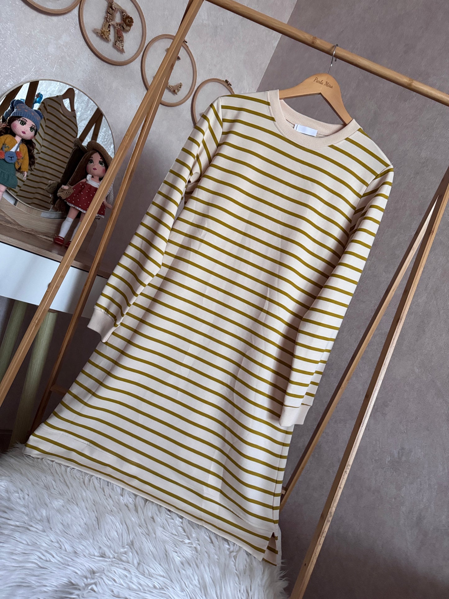 Çizgili tunik, yağ yeşili