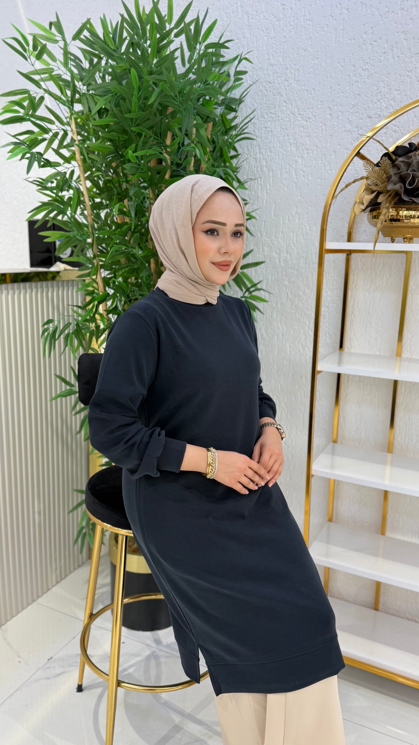 A kalite orijinal oysho kumaş Parla tunik, siyah