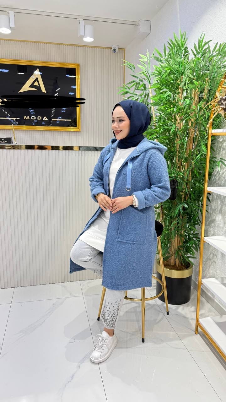 Kuzu kaban ceket kısa, mavi