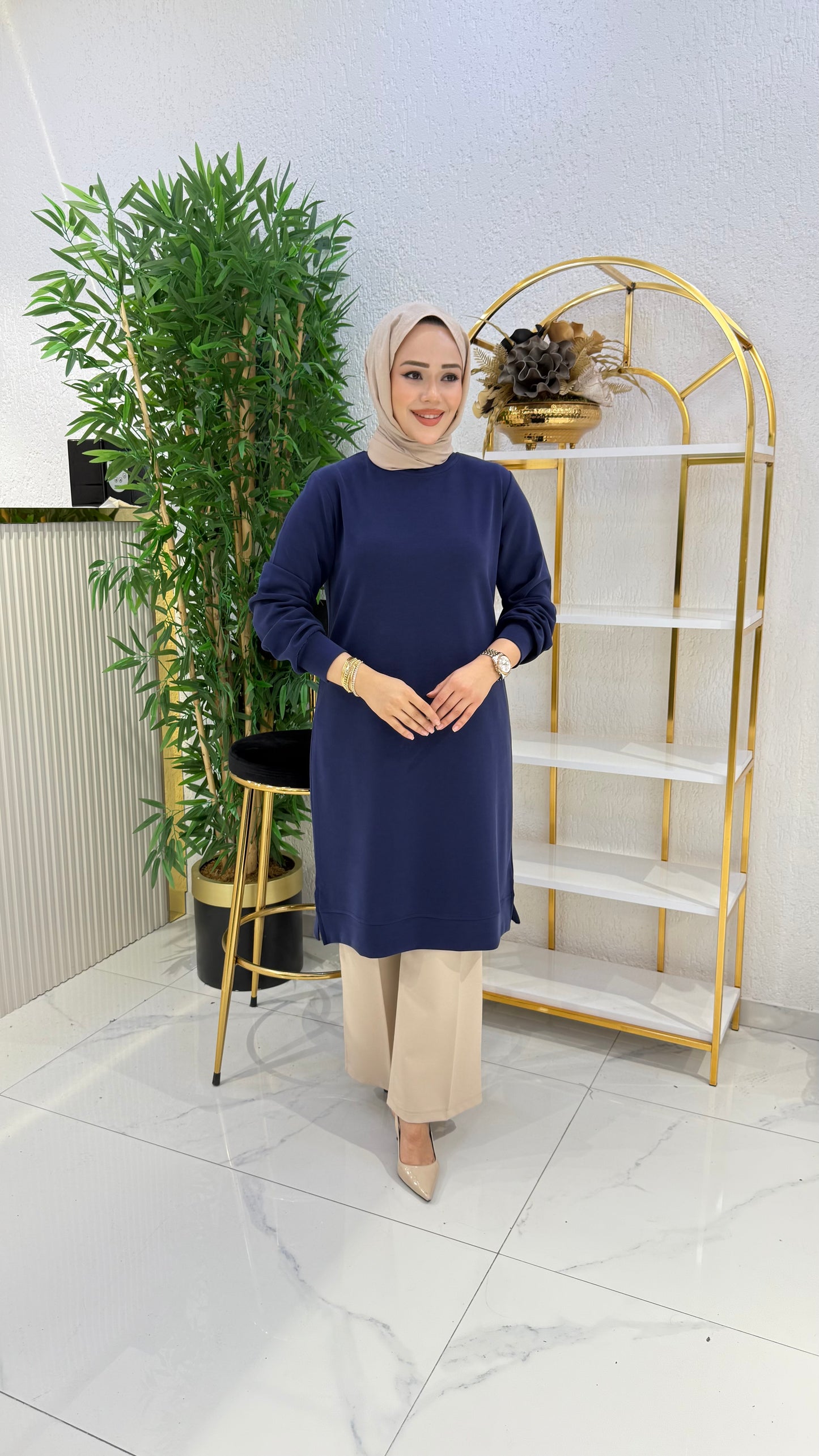 A kalite orijinal oysho kumaş Parla tunik, lacivert