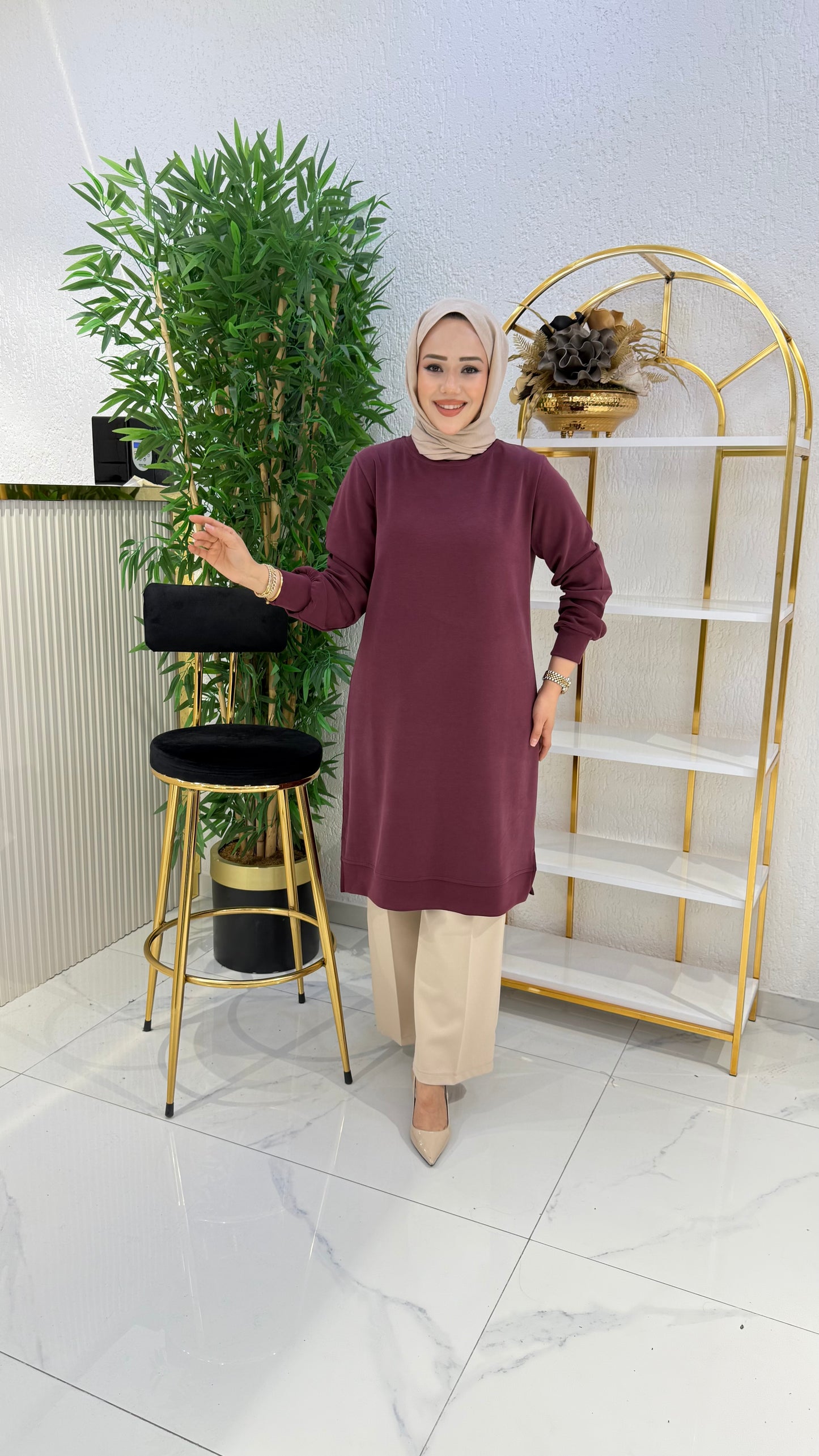 A kalite orijinal oysho kumaş Parla tunik, mürdüm