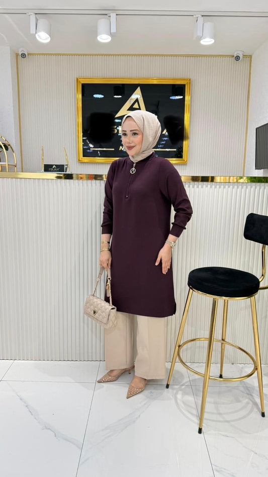 A kalite orijinal ince oysho kumaş tunik, mürdüm