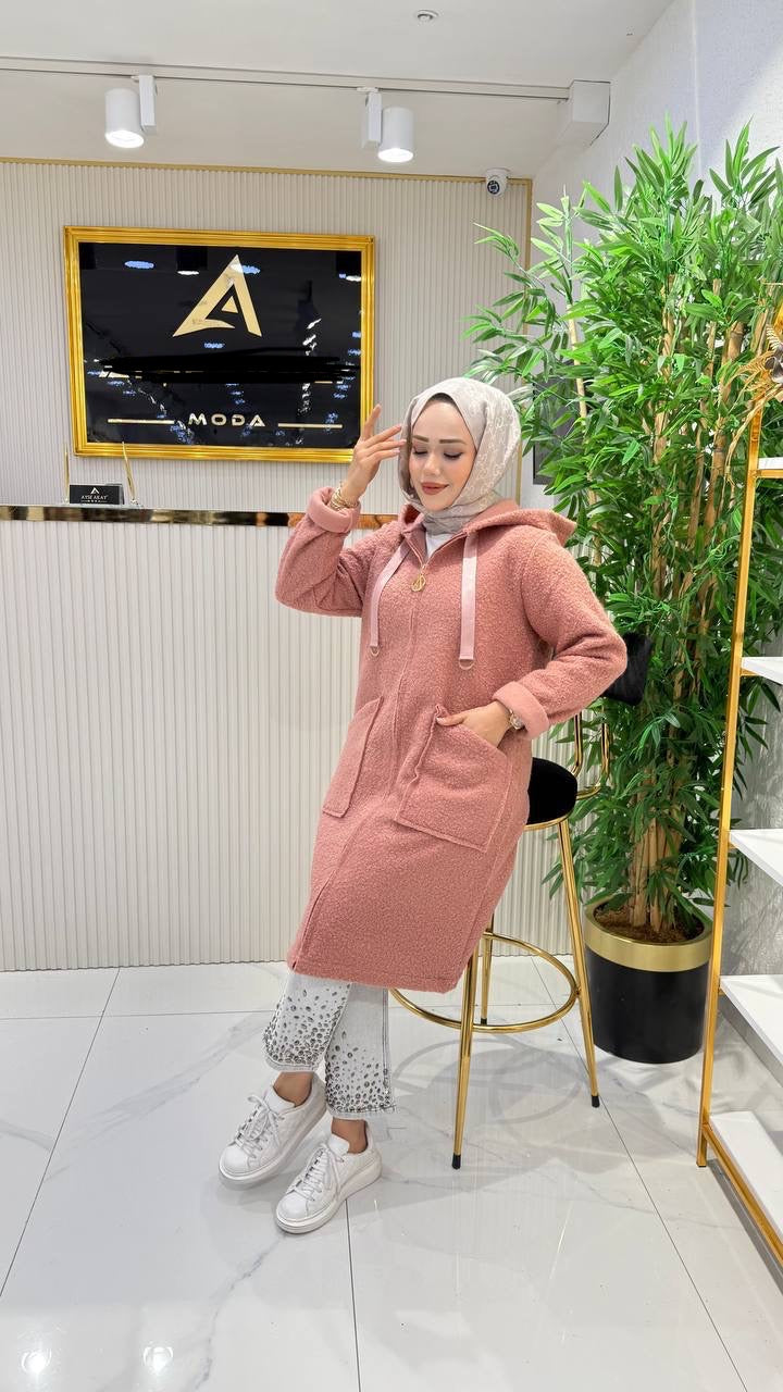 Kuzu kaban ceket kısa, pudra