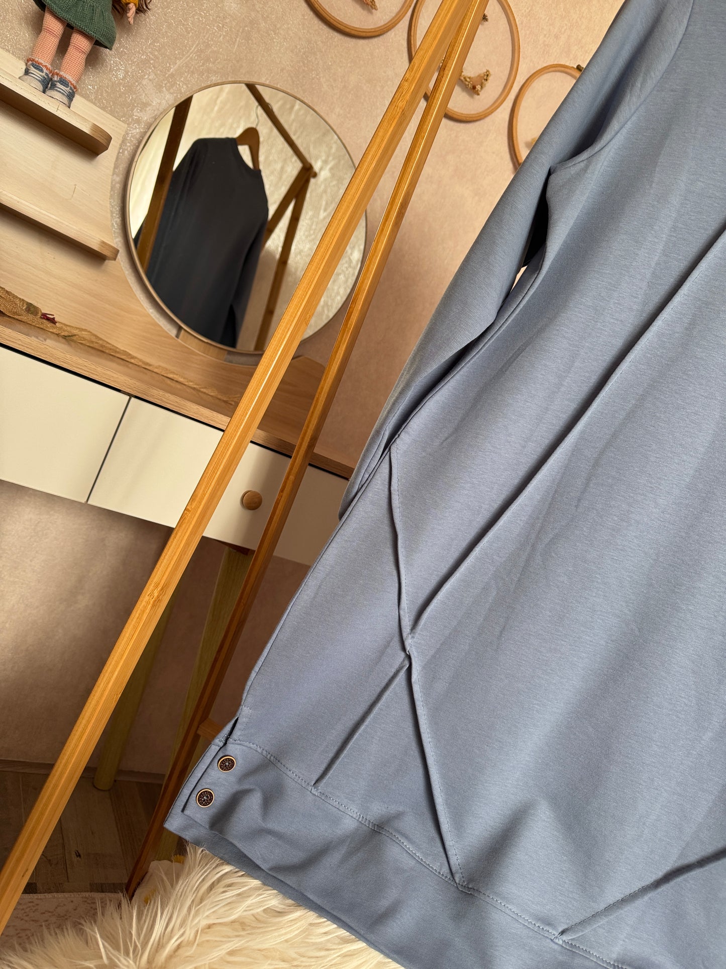 Düz tunik kısa düğme detaylı, mavi