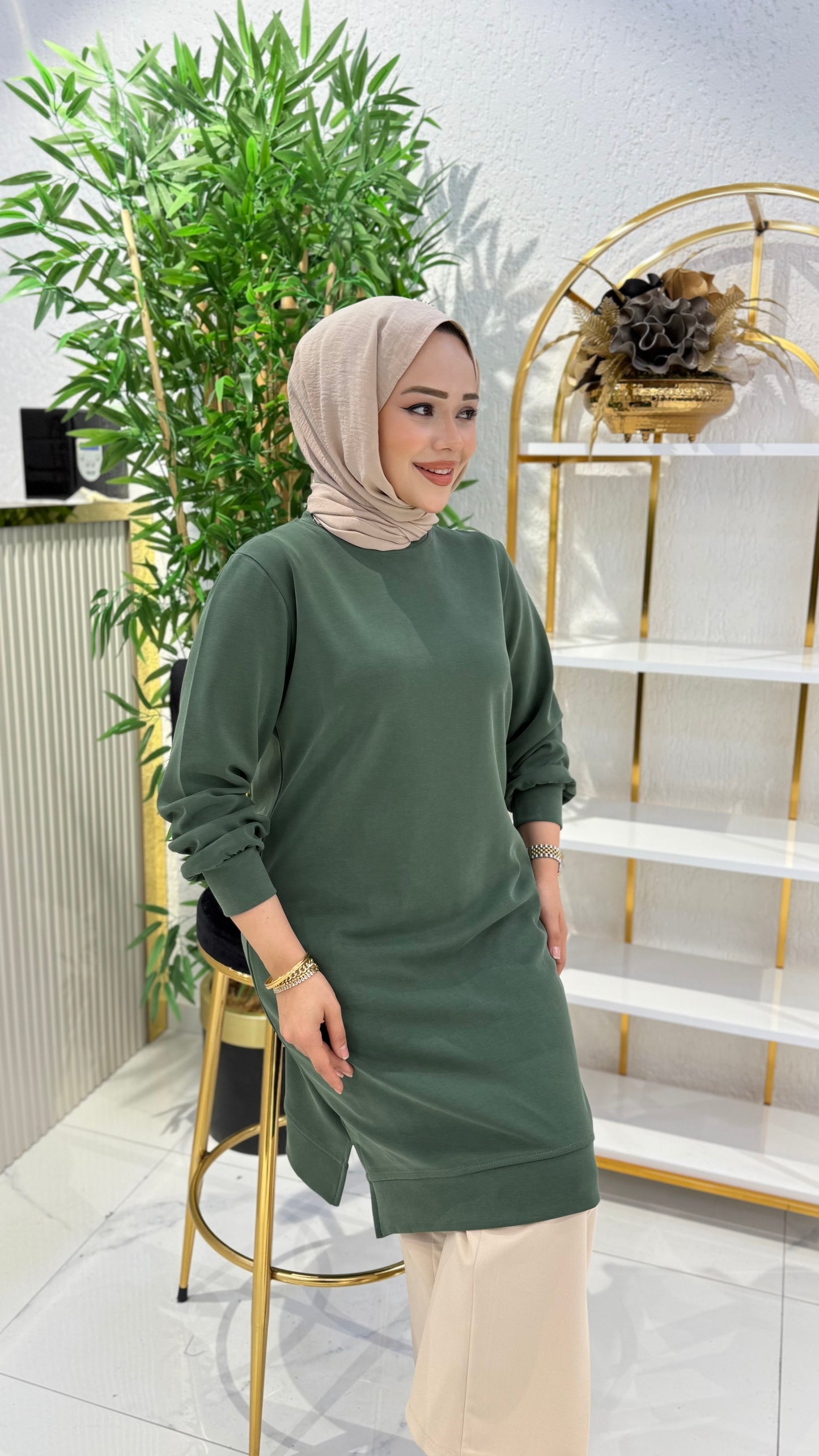 A kalite orijinal oysho kumaş Parla tunik, zümrüt