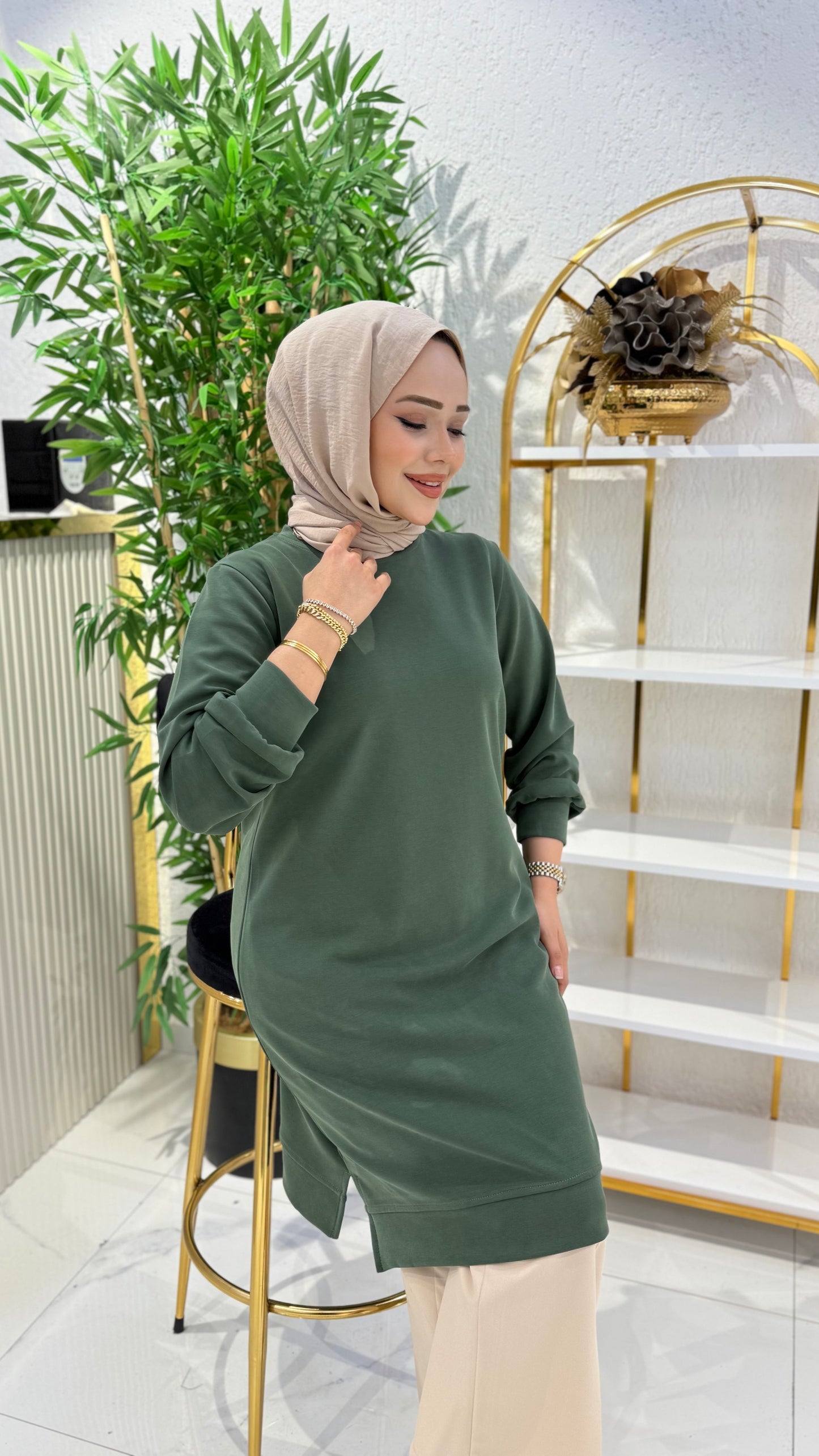 A kalite orijinal oysho kumaş Parla tunik, zümrüt