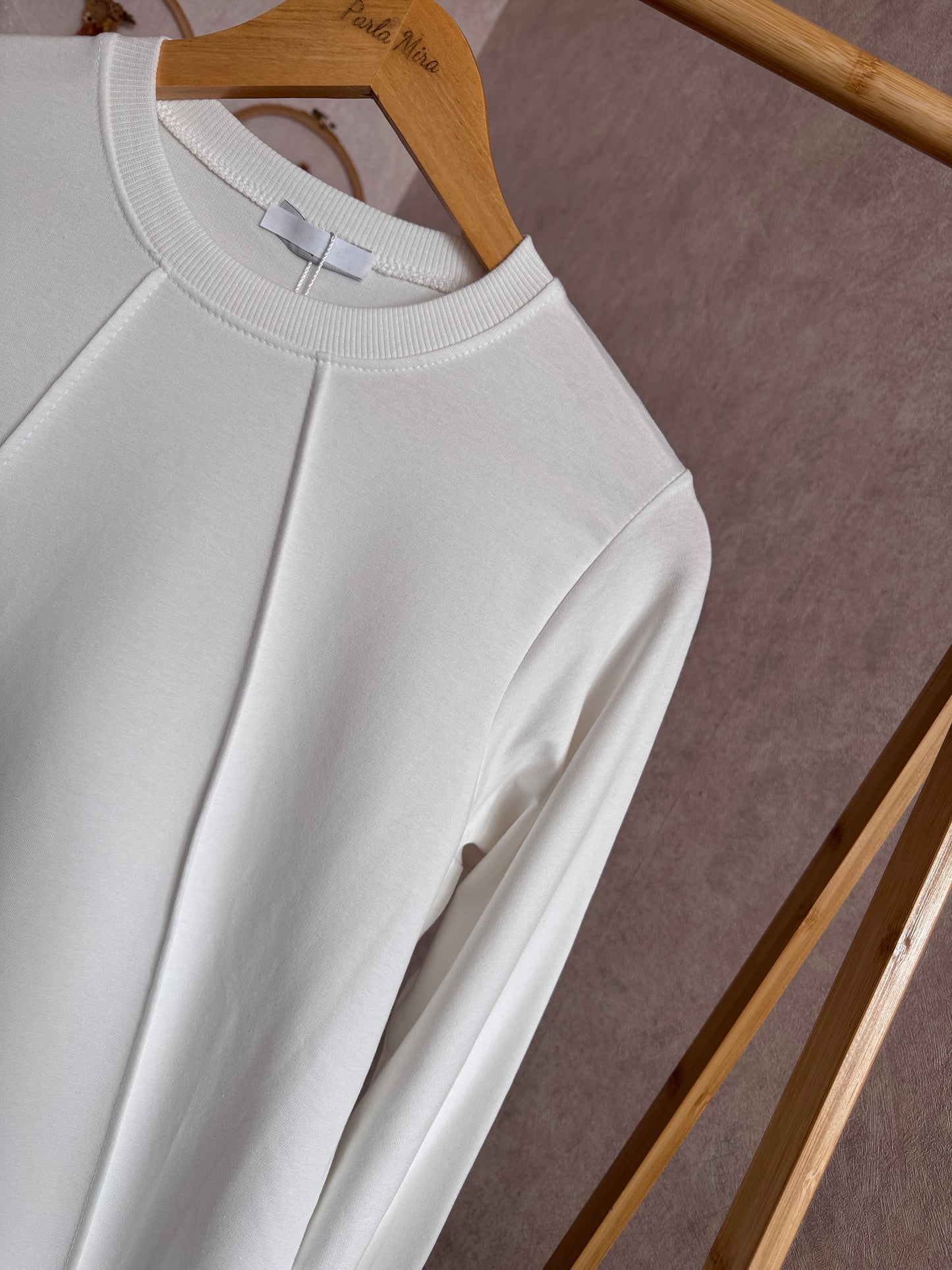 Düz tunik kısa düğme detaylı, beyaz