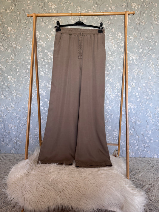 %100 pamuk tensel pantolon, koyu bej