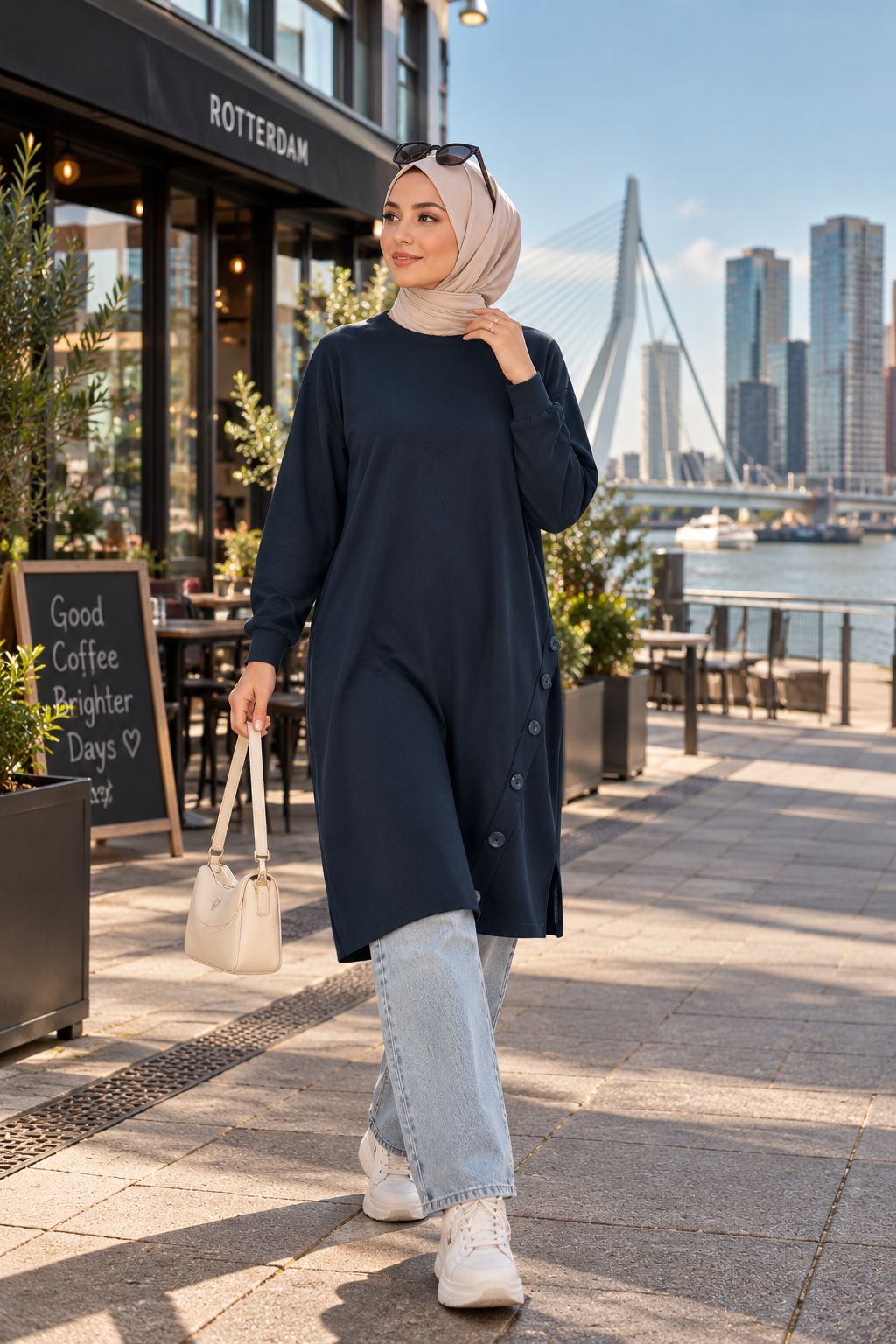 Düğmeli tunik, lacivert