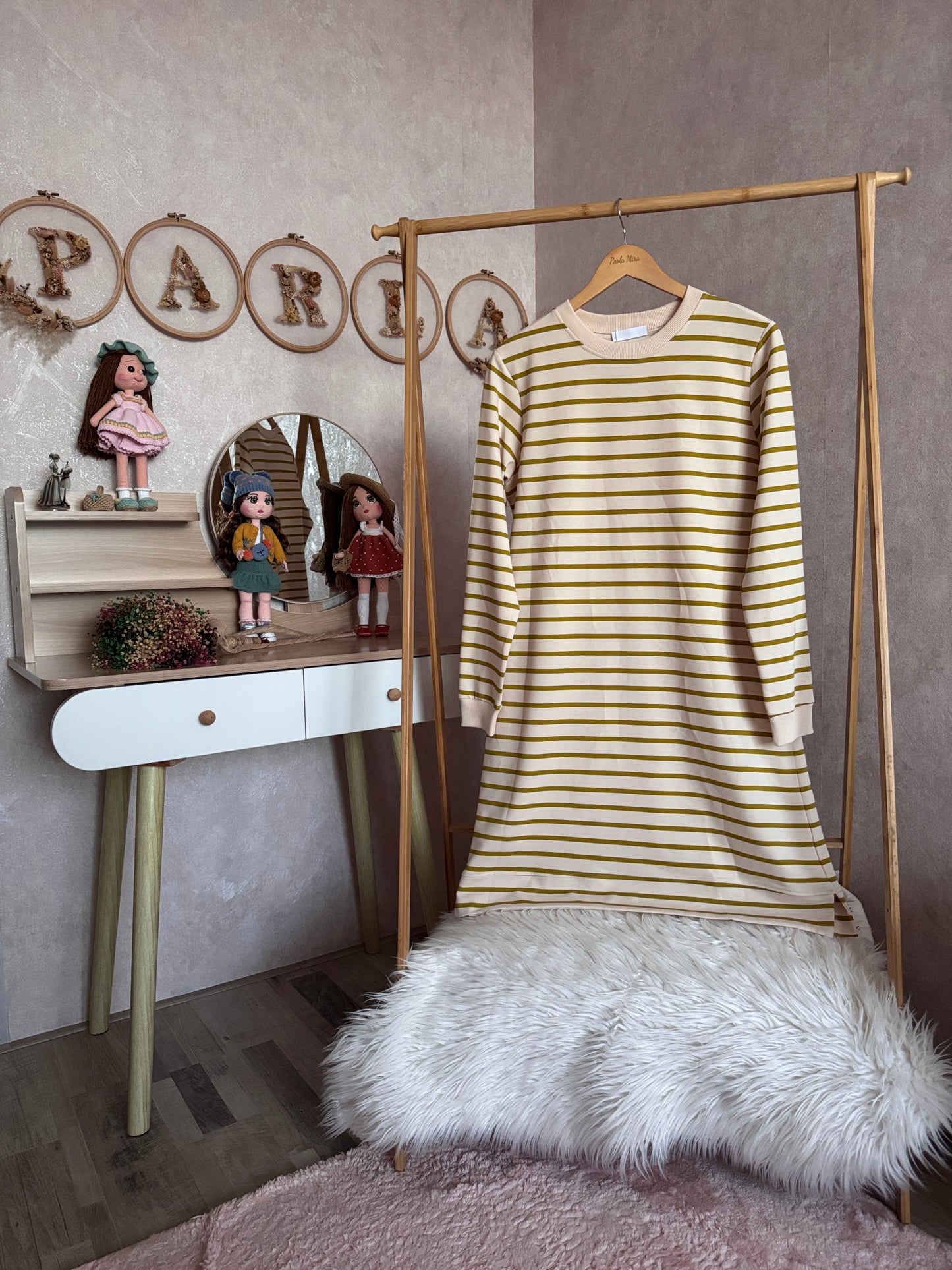 Çizgili tunik, yağ yeşili