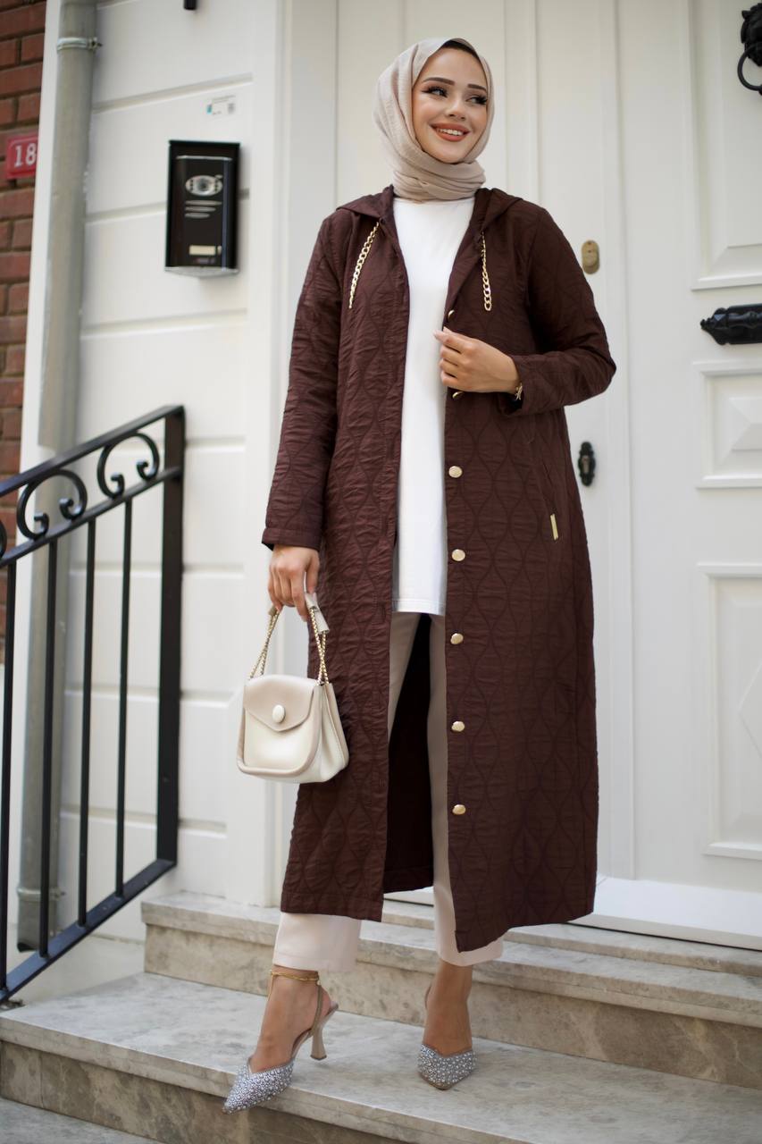 Kapitone ceket, kahverengi