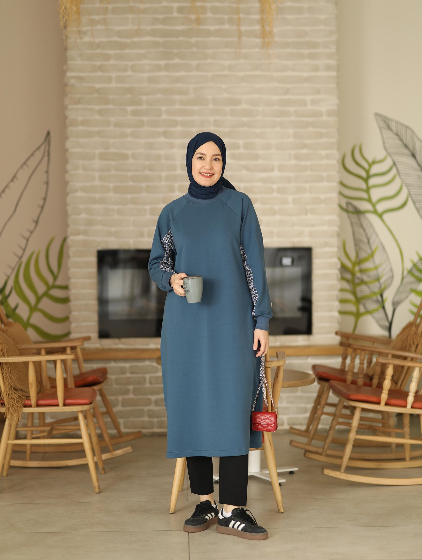 Tüvit garnili 120 cm sweat tunik, indigo