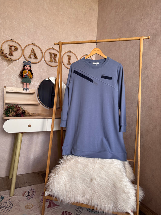 Düz tunik kısa şerit detaylı, mavi