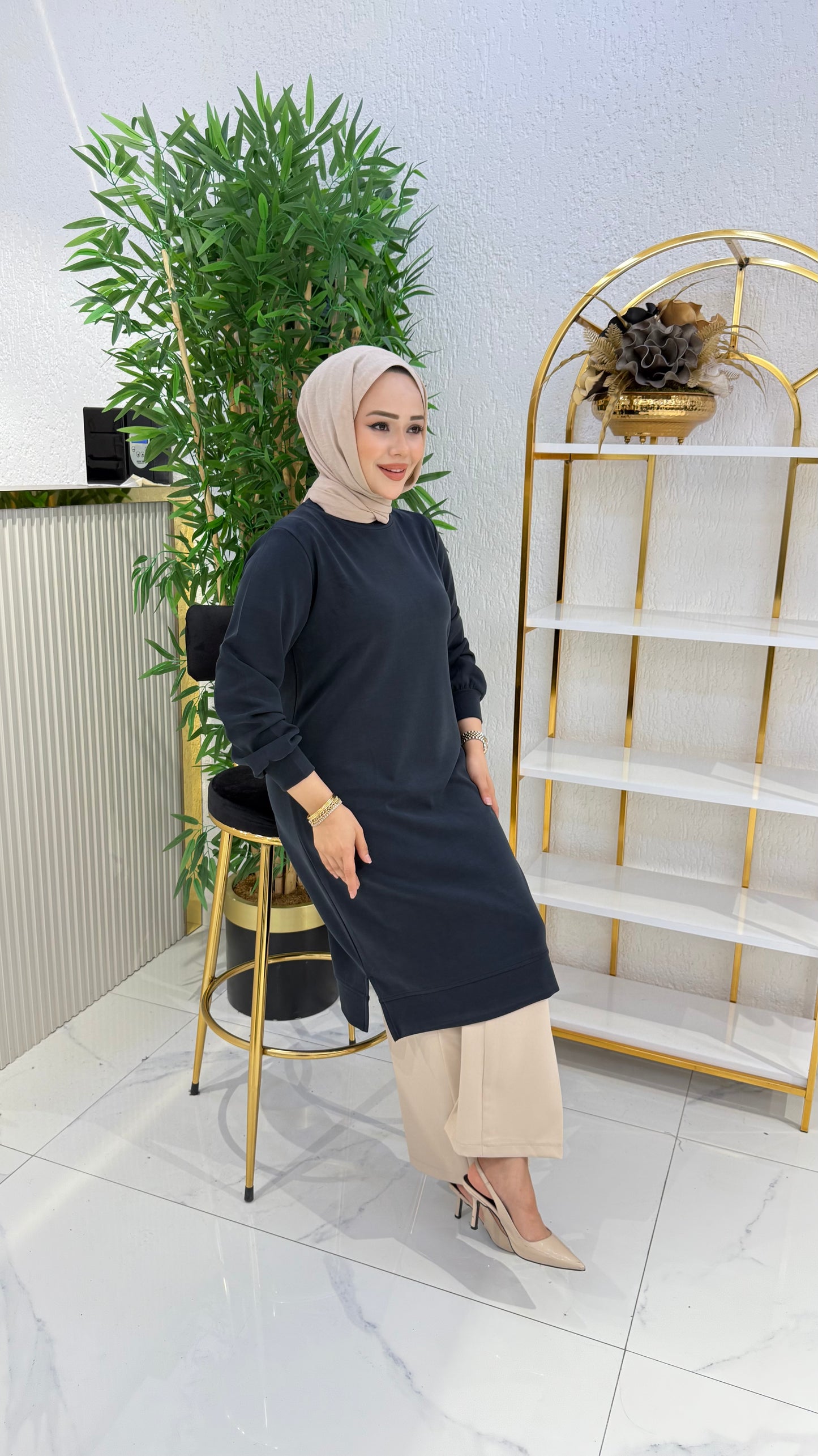 A kalite orijinal oysho kumaş Parla tunik, siyah