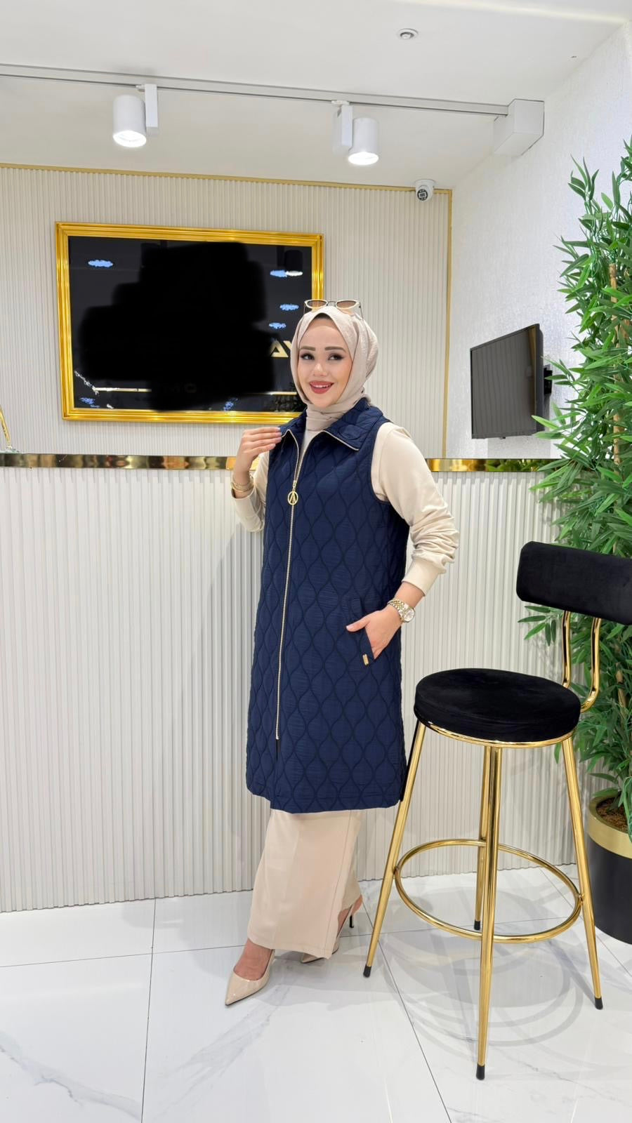 Kapitone yelek, 100 cm lacivert