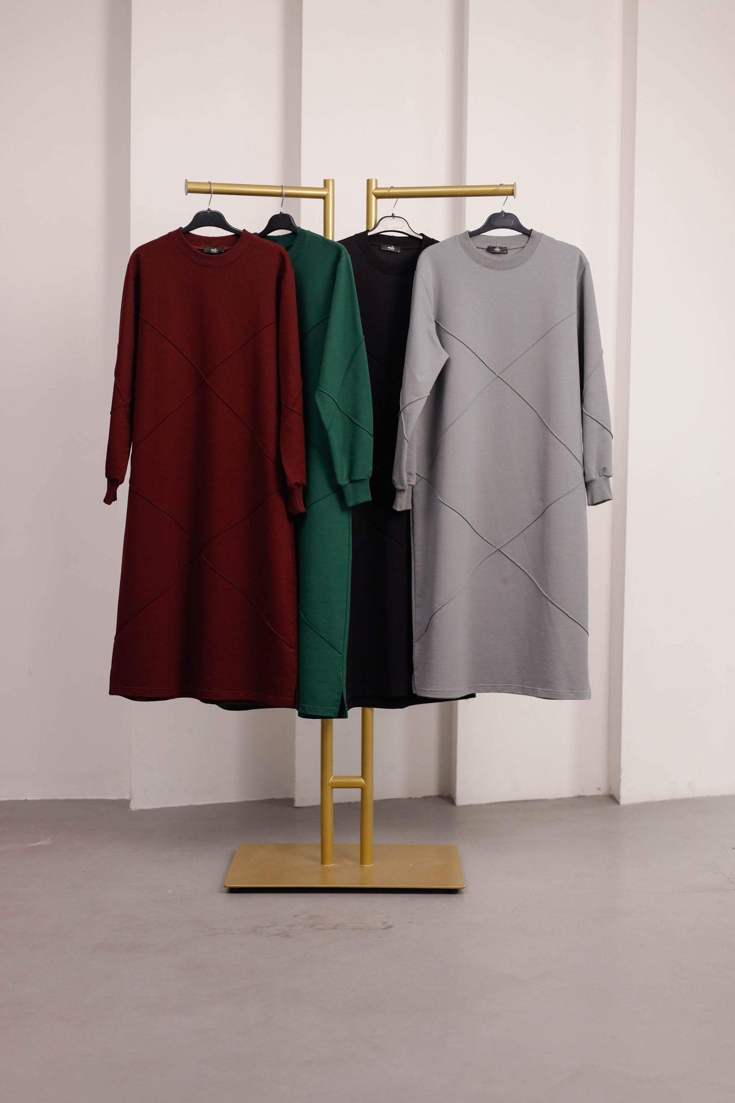 Dikiş detaylı 120 cm sweat tunik, vişne