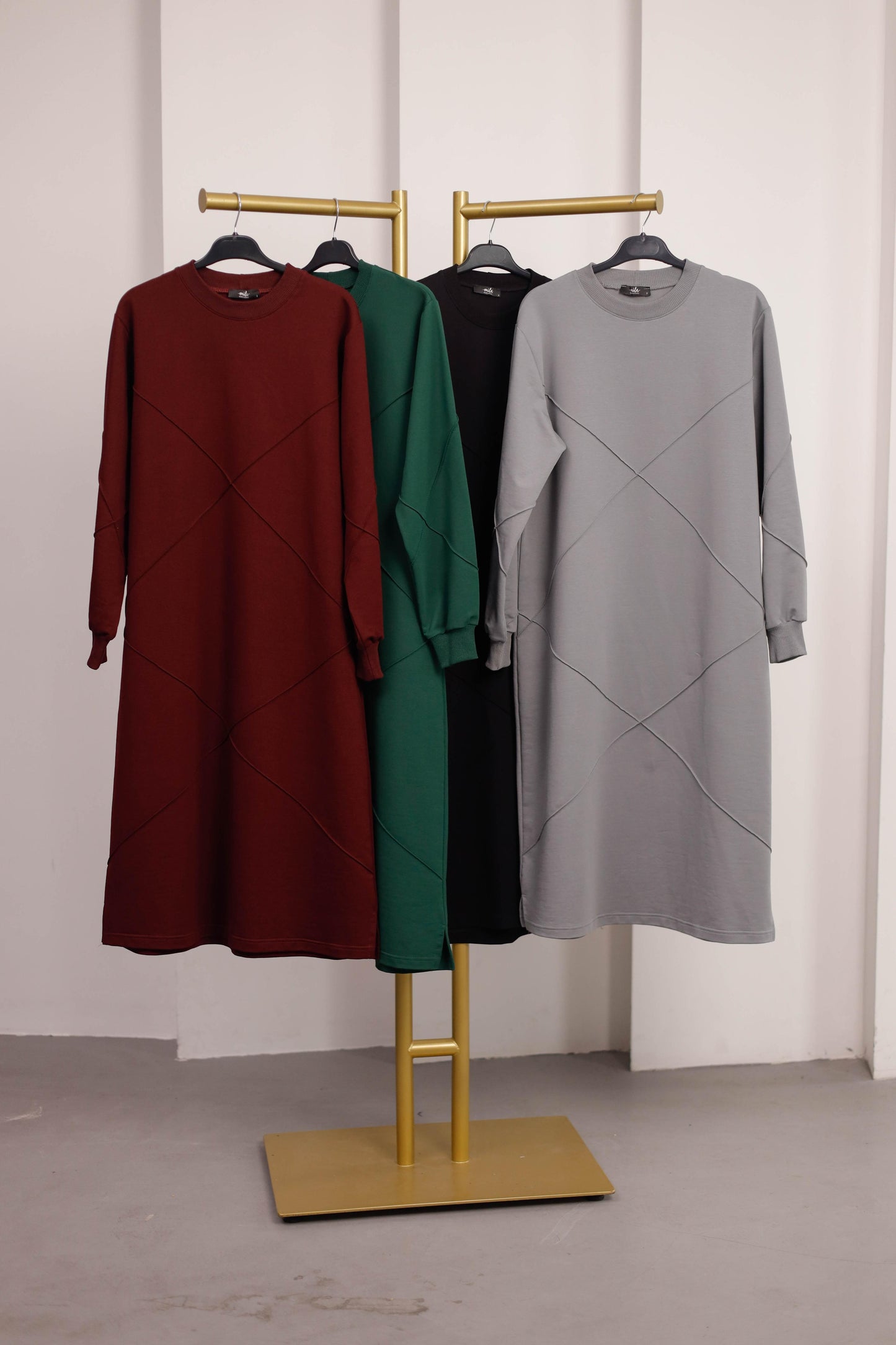 Dikiş detaylı 120 cm sweat tunik, vişne