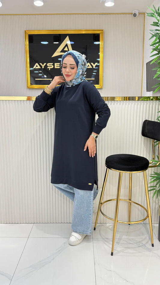 Ayşe Akay düz tunik, lacivert