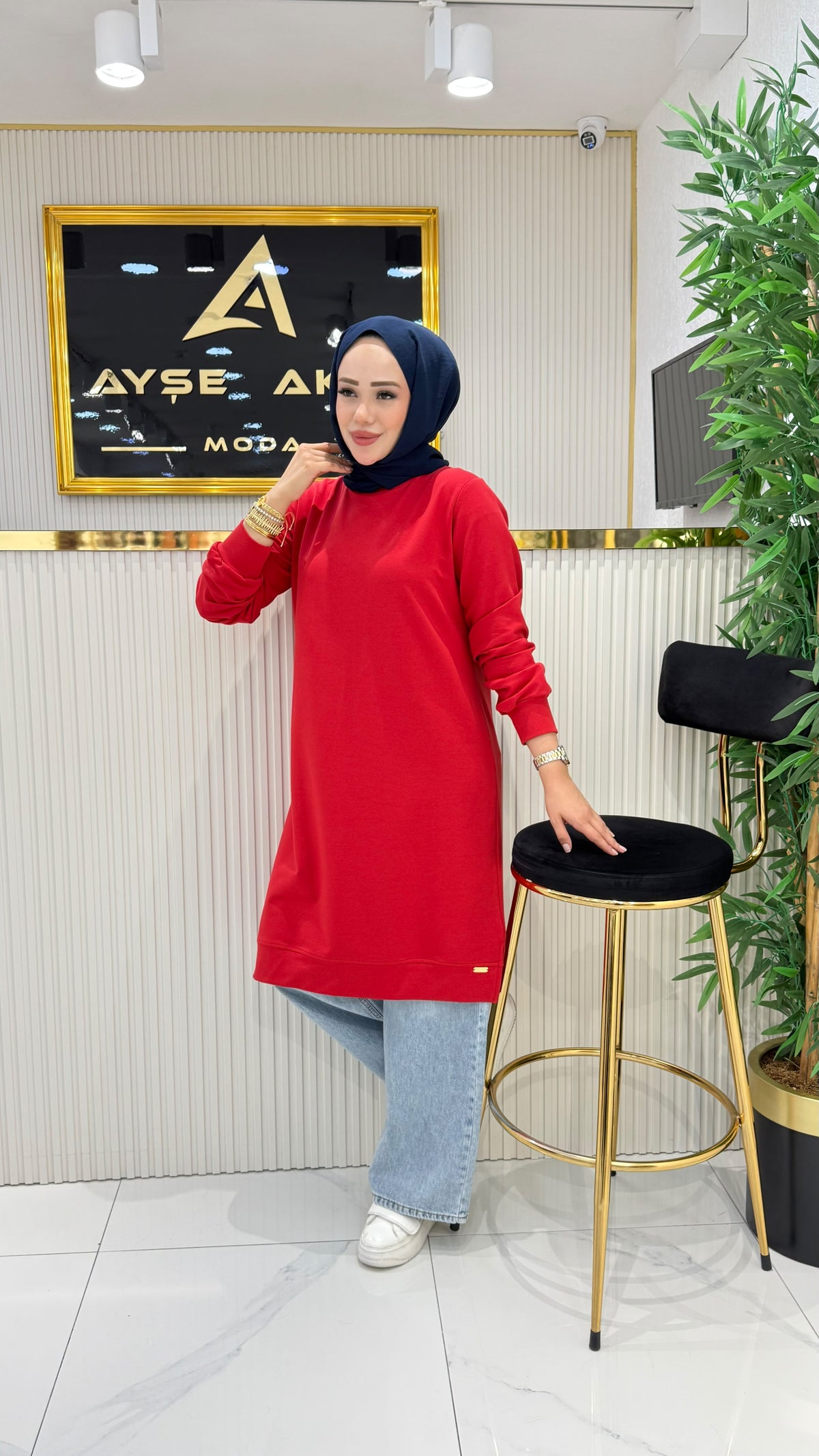 Ayşe Akay düz tunik, kırmızı