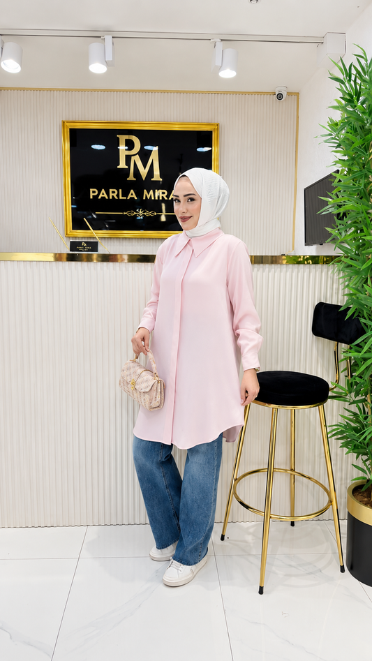 % 100 pamuk tensel gömlek, pembe