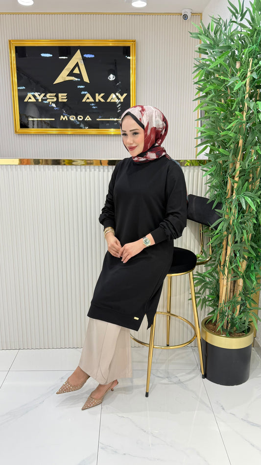 Ayşe Akay düz tunik, siyah