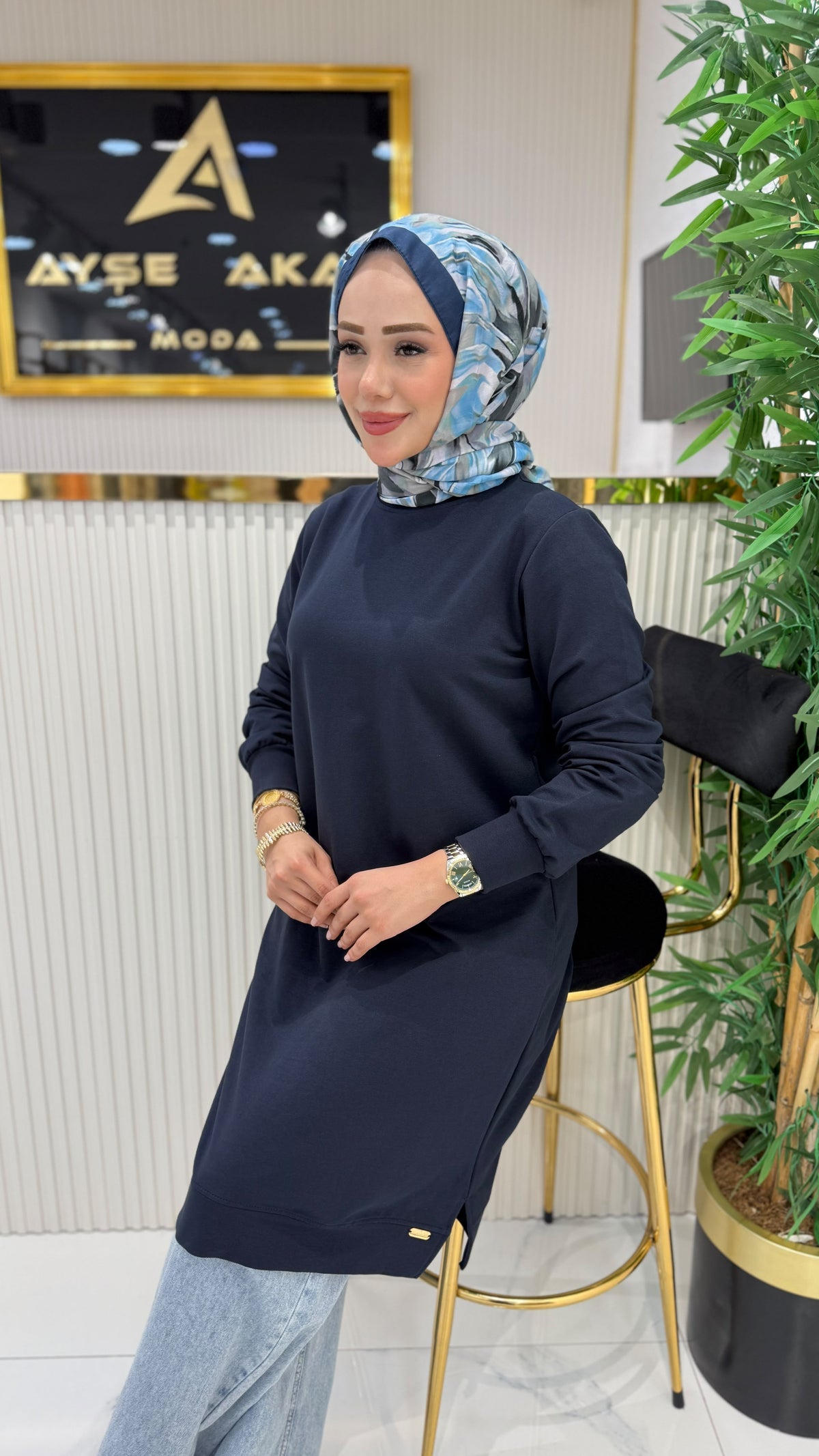 Ayşe Akay düz tunik, lacivert