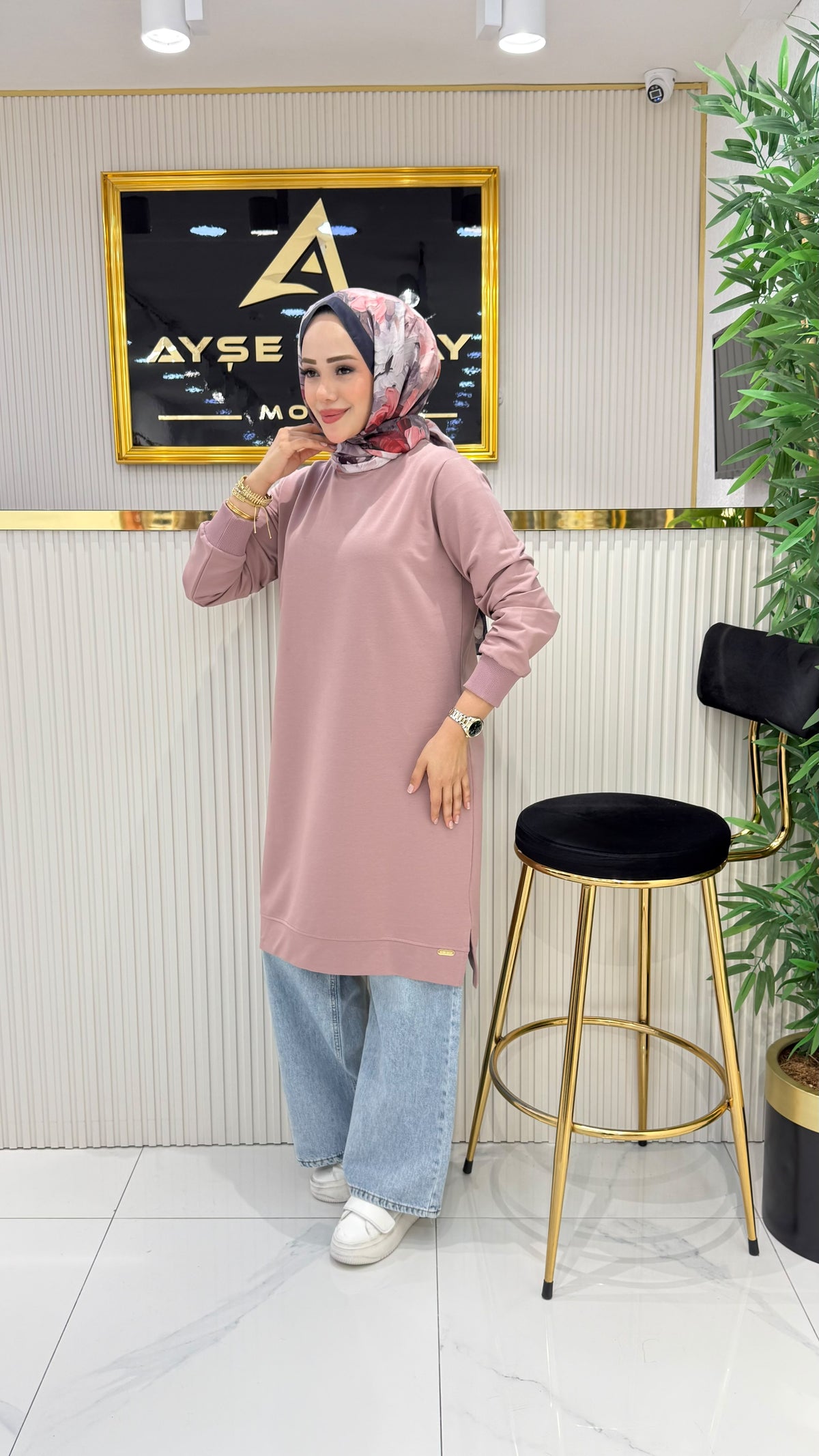 Ayşe Akay düz tunik, Gül kurusu