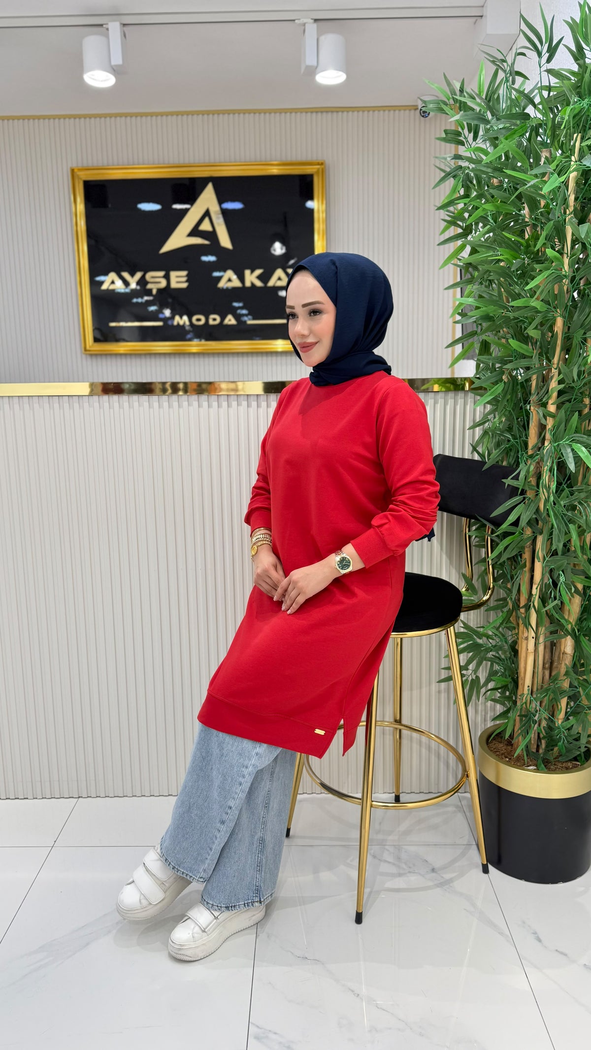 Ayşe Akay düz tunik, kırmızı