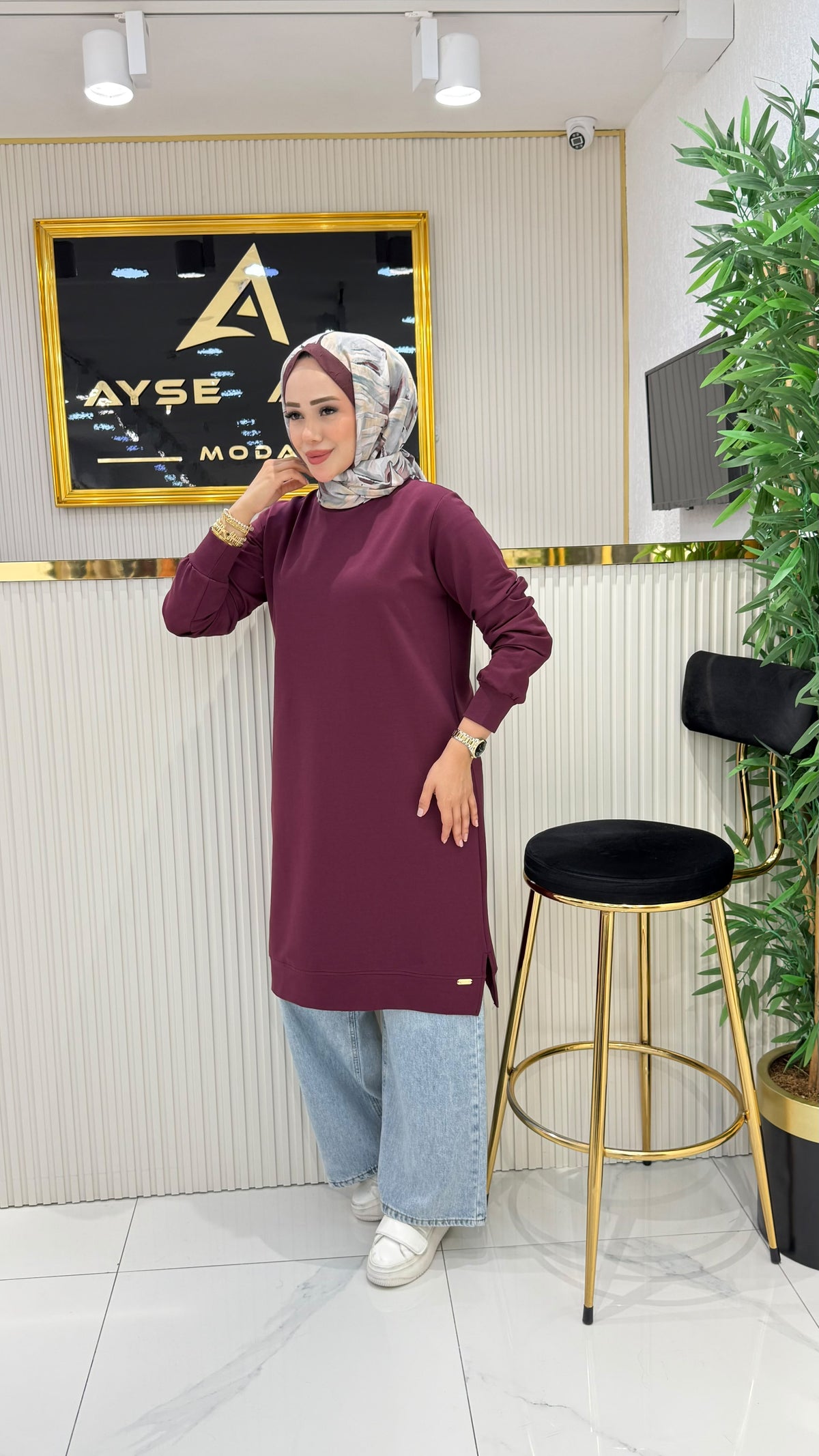 Ayşe Akay düz tunik, mürdüm